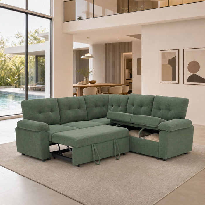 Convertible Sectional Sofa Bed With Pull Out Sleeper And Storage
