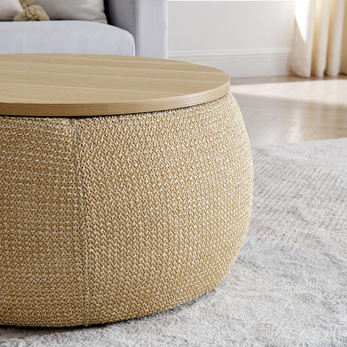 Round Storage Ottoman, 2 In 1 Function, End Table And Ottoman