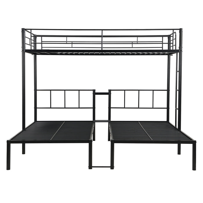 Twin Over Twin Over Twin Triple Bunk Bed With Safety Rails And Storage Shelf - Black
