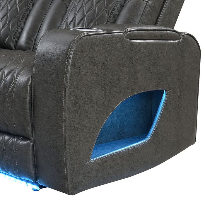 Taddeo - Power Motion Sofa With Power Headrest, USB, Wireless Charger, LED & Reading Light - Dark Gray