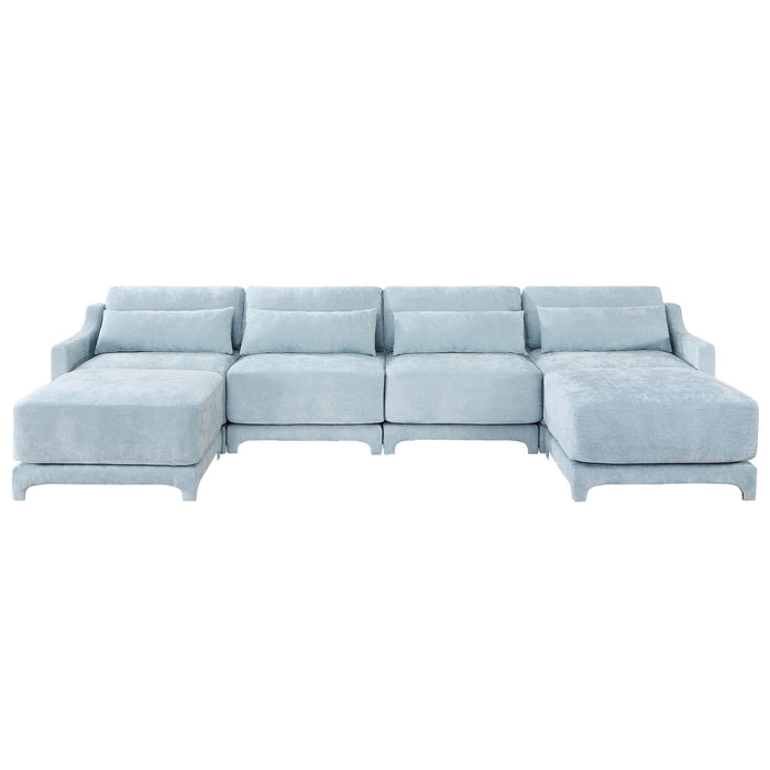 Stylish Sofa With Ottoman And Lumbar Pillows, Ergonomic Design