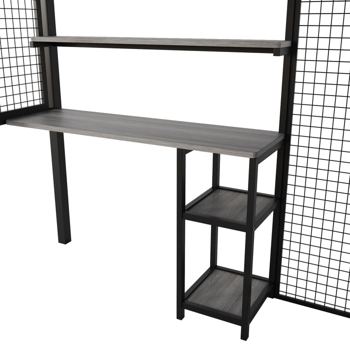 Metal Loft Bed With Wardrobe, Desk, Storage Shelves
