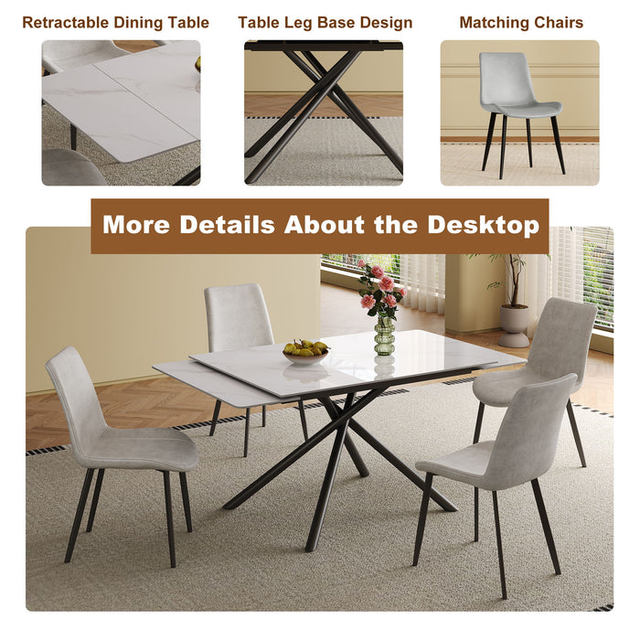 Retractable Sintered Stone Dining Table Set With Chairs