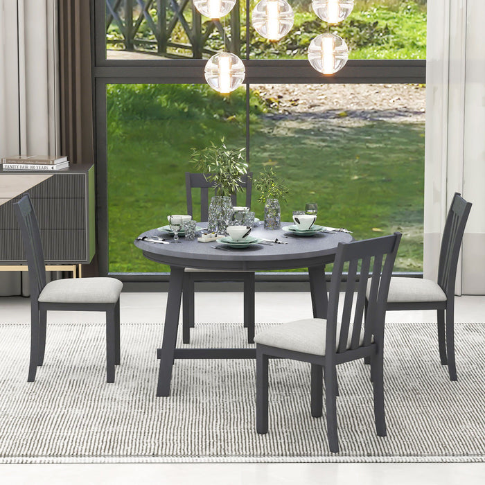 5 Piece Wood Dining Table Set With Extendable Round Table And 4 Chairs