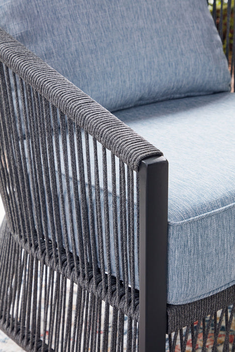 Bridges Beach - Loveseat, Lounge Chairs, Table Set (Set of 4) - Gray