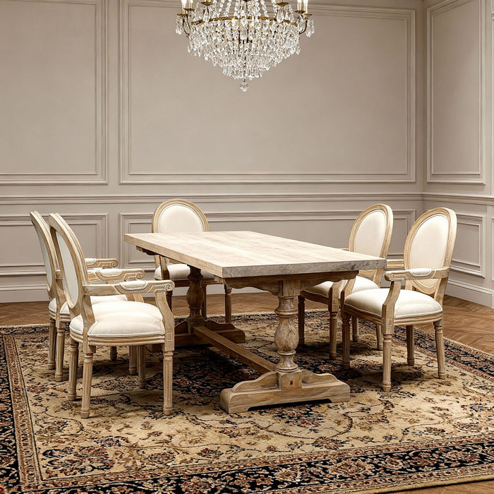 French Vintage Upholstered Fabric Dining Armchair (Set of 2) - Beige