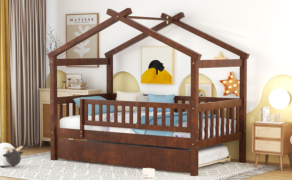 Creativity House Bed With Twin Size Trundle