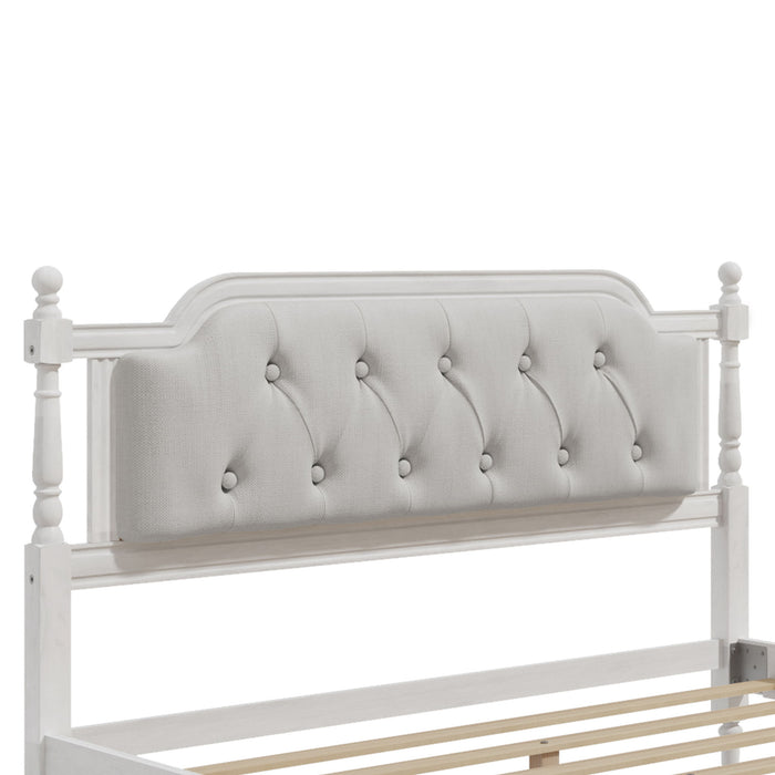 Traditional Style Solid Bed Frame With Upholstered Tufted Headboard, No Box Spring Needed