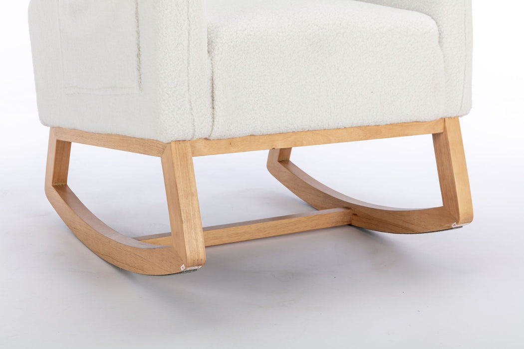 Teddy Fabric Rocking Chair With Packet Wood Legs - Ivory