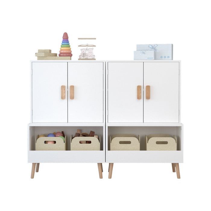 Toy Storage Cabinet With Doors And Open Shelf, Toddler Bookshelf For Playroom - White