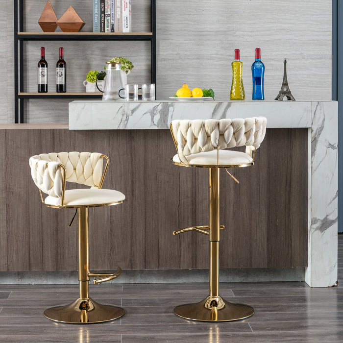 (Set of 2) Bar Stools, With Chrome Footrest And Base Swivel Height Adjustable Mechanical Lifting Velvet And Golden Leg Simple Bar Stool - Cream