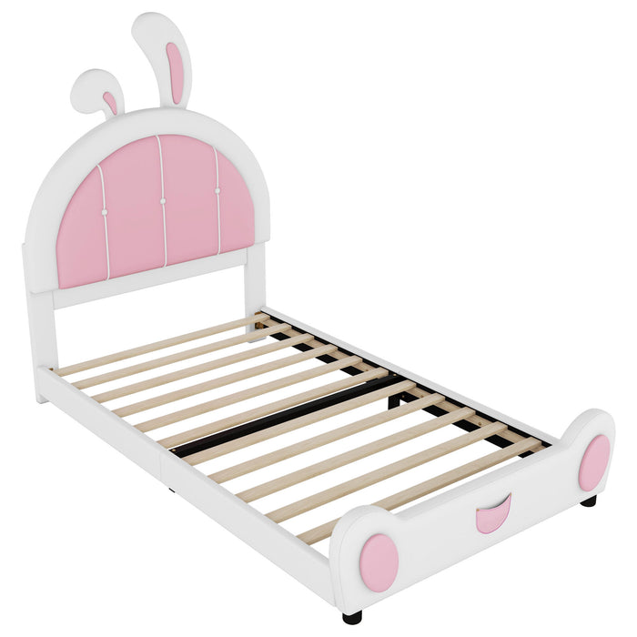 Upholstered Platform Bed With Rabbit Shaped Headboard