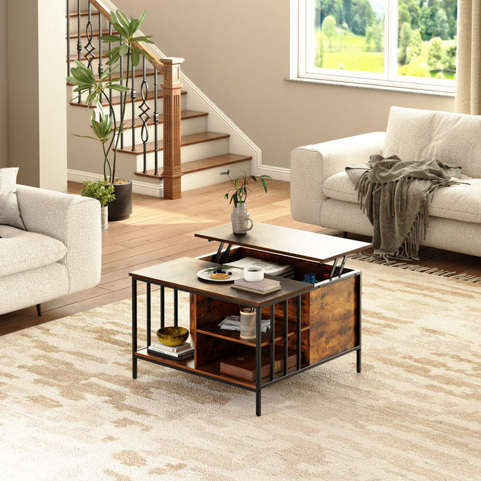 Lift Top Coffee Table With Storage, Adjustable Height Living Room - Black / Brown