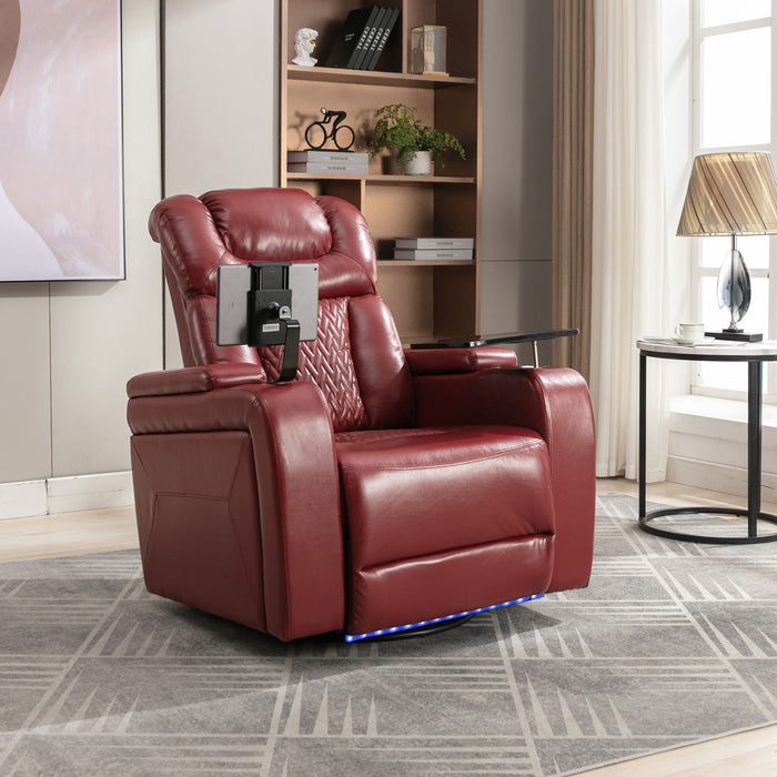 270 Degree Swivel Power Recliner With Tray Table, Phone Holder, Cup Holder, USB Port