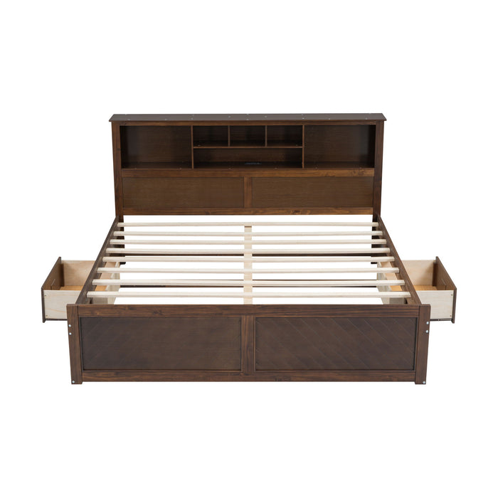 Platform Bed With Multi Storage Headboard, USB And Drawers