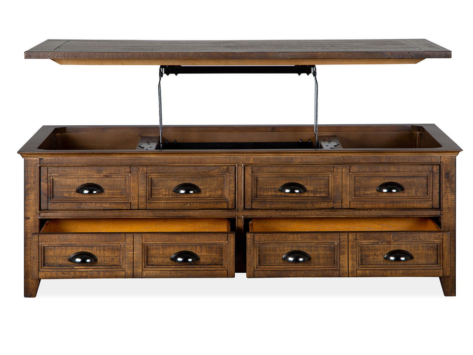 Bay Creek - Lift Top Storage Cocktail Table With Casters - Toasted Nutmeg
