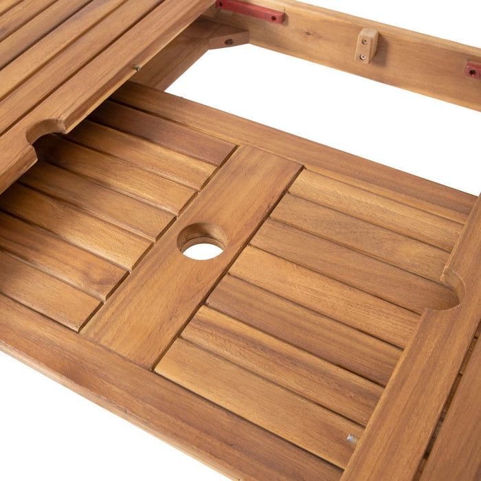 Outdoor 6 Seater Expandable Dining Set With Cushions - Sandblasted Natural / Beige