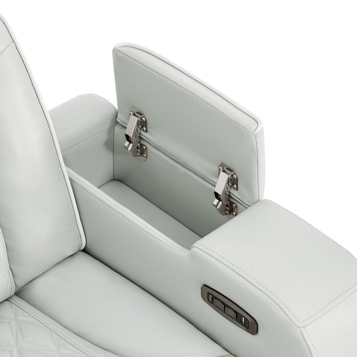 Julian - Power Console Reclining Loveseat, LED & Speaker - Silver