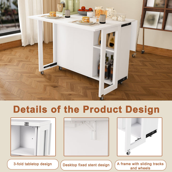 3 In 1 Foldable Side Table With 4 Storage Shelves