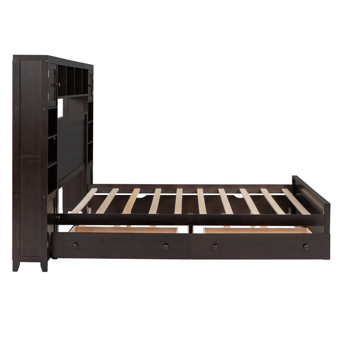 Bed With All In One Cabinet, Shelf And Sockets, Twin Long Trundle
