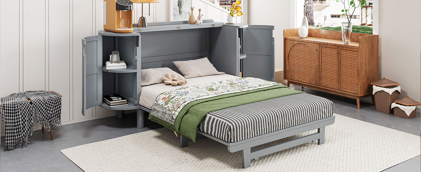 Murphy Bed With Hidden Storage & Modern Woven Design