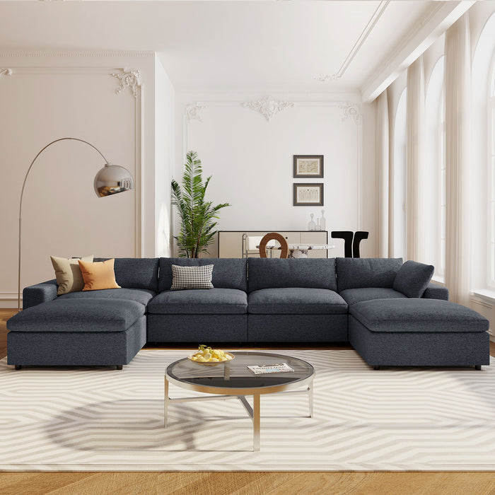 U - Style Down Filled Upholstered Sectional Sofa Set, For Living Room, Apartment, Spacious Space (6 Seater) - Dark Gray