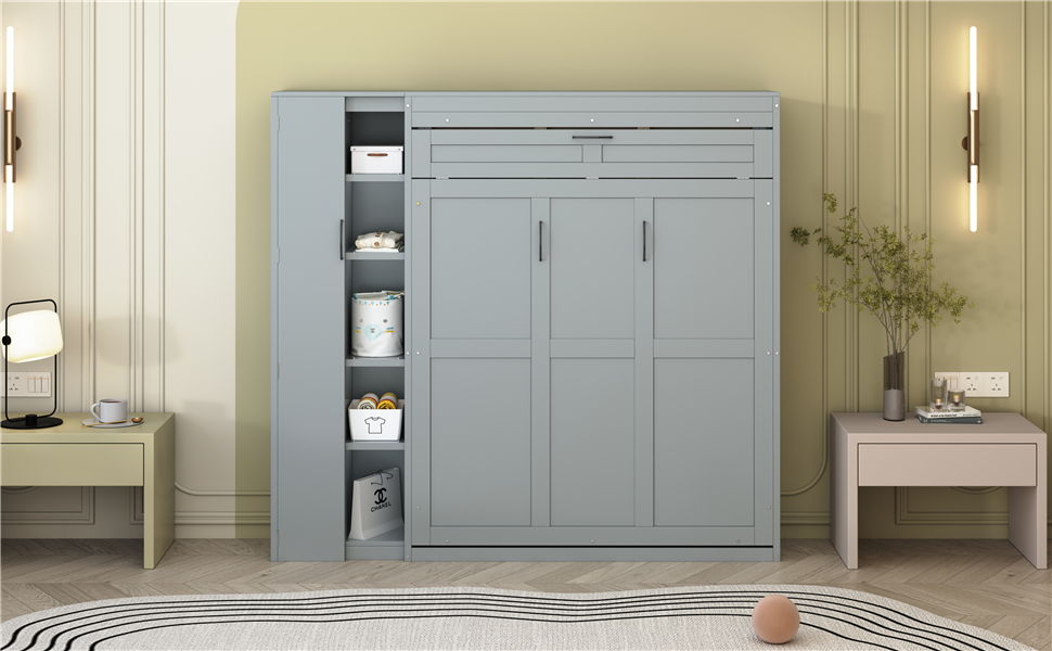 Murphy Wall Bed With Shelves, Wardrobe And LED Lights