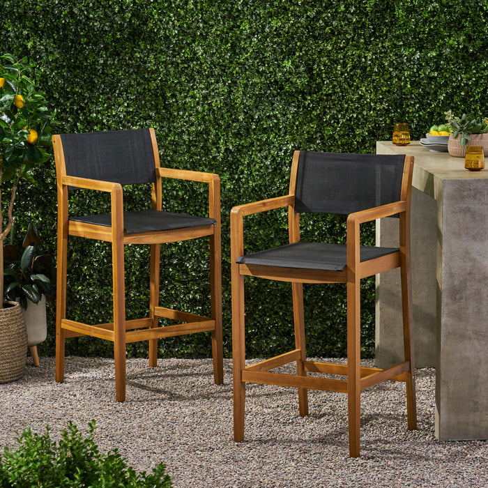 Outdoor Barstool With Woven Wicker And Frame (Set of 2) - Teak