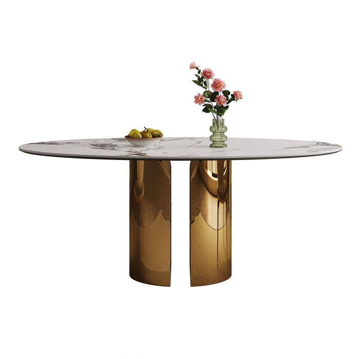 Steel Base Oval Sintered Stone Dining Table With 4 Chairs
