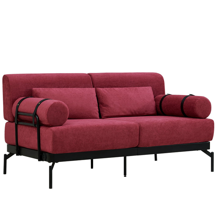 Modern Loveseat Sofa 2 Seater With USB Ports, Cylindrical Armrests