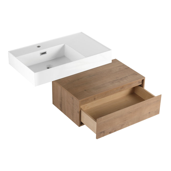 Modern Wall Mounted Bathroom Vanity With Resin Sink And Soft Close Drawer In Imitative - Imitative Oak