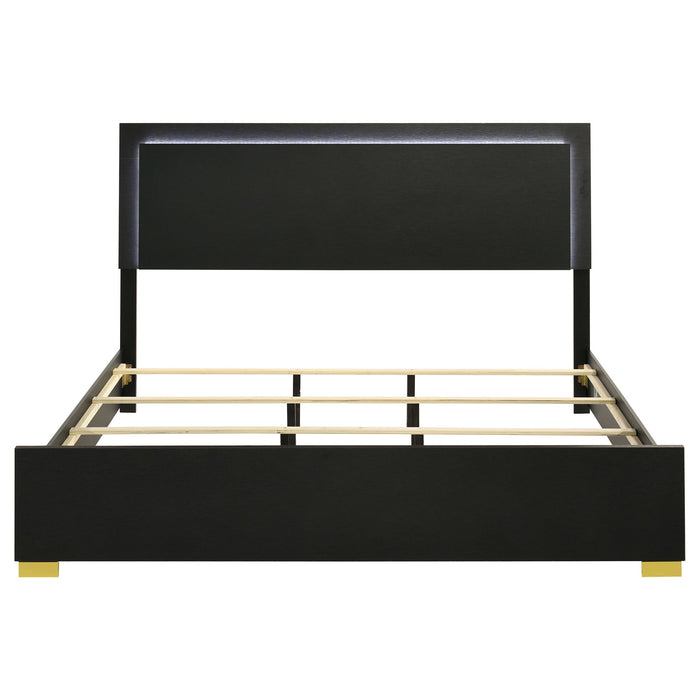Marceline Wood Eastern King LED Panel Bed Black