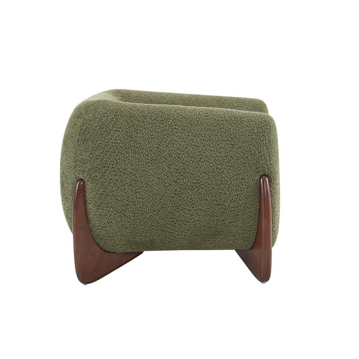 Modern Upholstered Boucle Arm Chair With Tuxedo Design And Triangular Legs