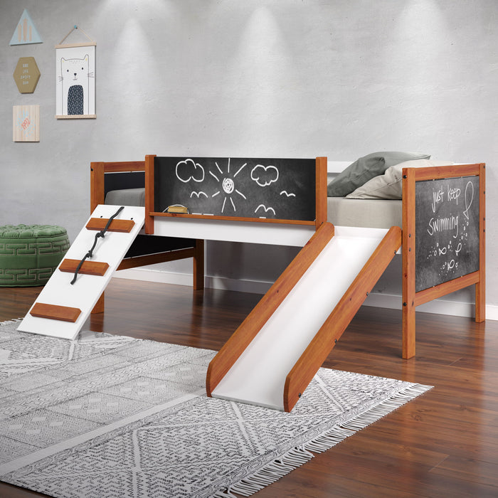 Aurea - Twin Loft Bed With Slide Slats Ststem Included - Cherry Oak / White