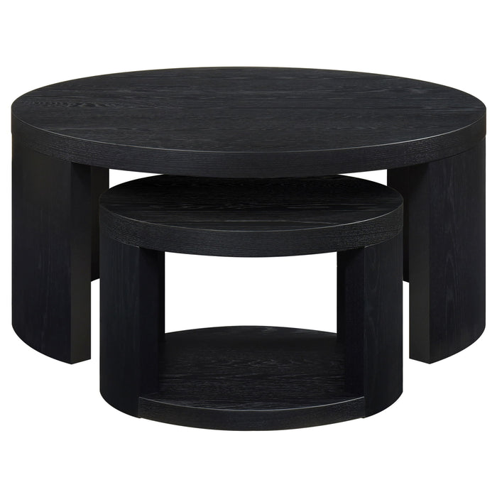 Sweeney 2-piece Round Wood Occasional Nesting Table Set Black