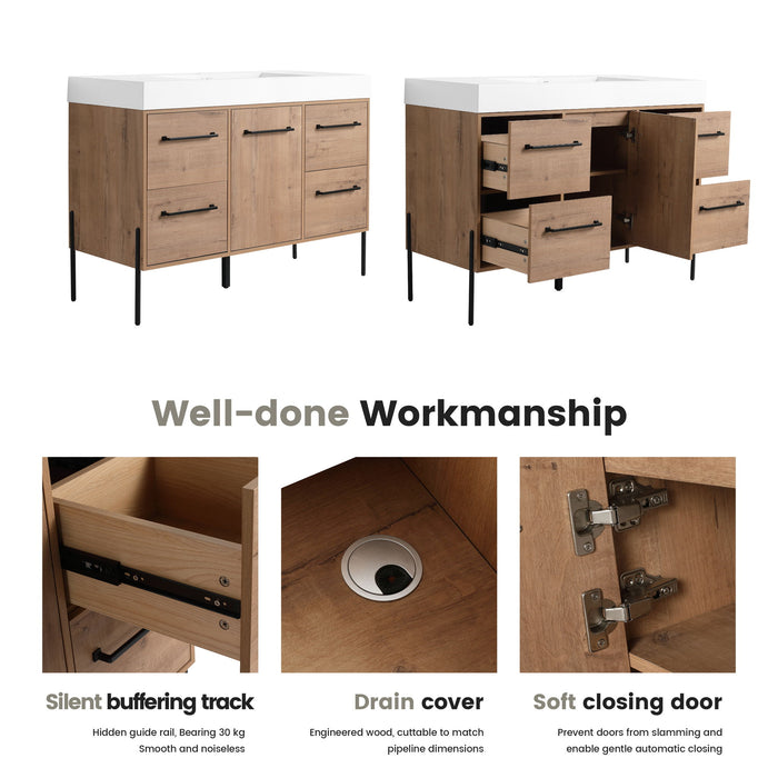 48" Freestanding Bathroom Vanity With Sink, Soft Close Cabinet Doors, 4 Drawers - Imitative Oak