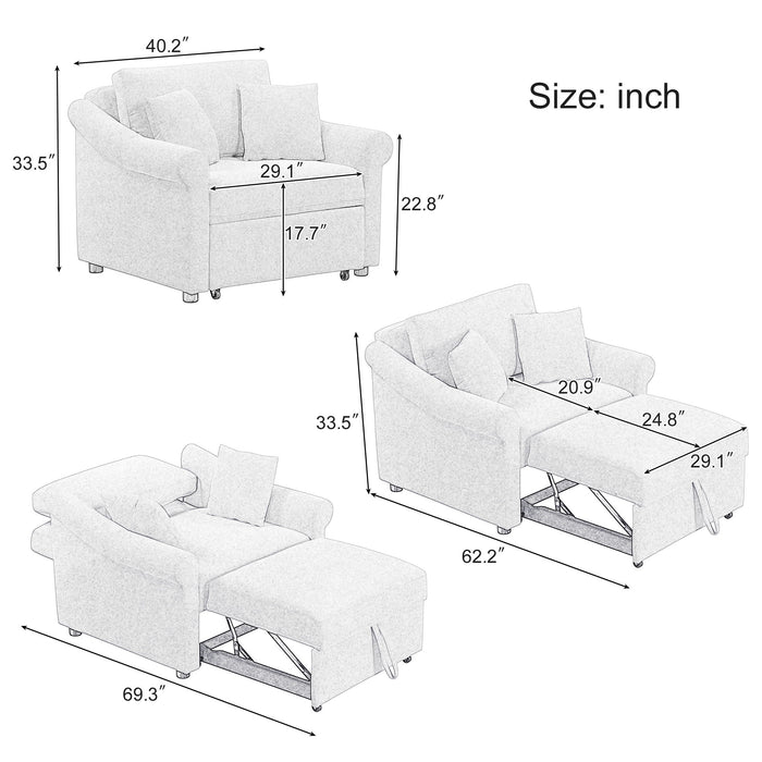 Convertible Sleeper Chair With Adjustable Backrest, 3 In 1 Lounger Chair Turns Into Bed, Single Bed For Living Room