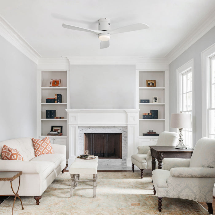 52" Low Profile Ceiling Fan With 6 Speed Remote, 3 Blades, Reversible DC Motor For Living Room - White