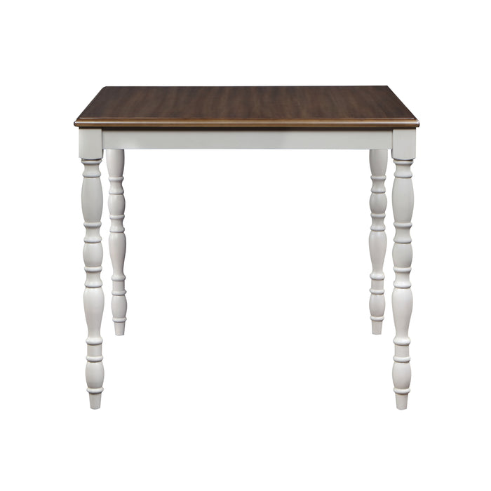 Acme Bettina 5 Pieces Counter Height Table Set Beige Fabric, Antique White & Weathered Oak Finish