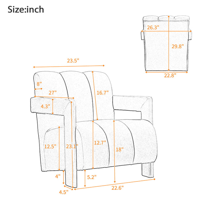 Modern Minimalist Leisure Armchair With L Shaped Armrests