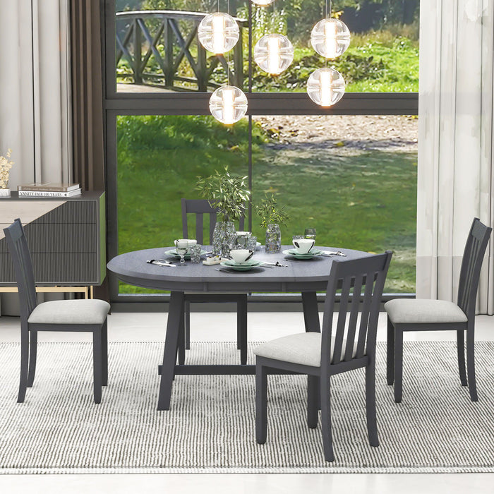 5 Piece Wood Dining Table Set With Extendable Round Table And 4 Chairs