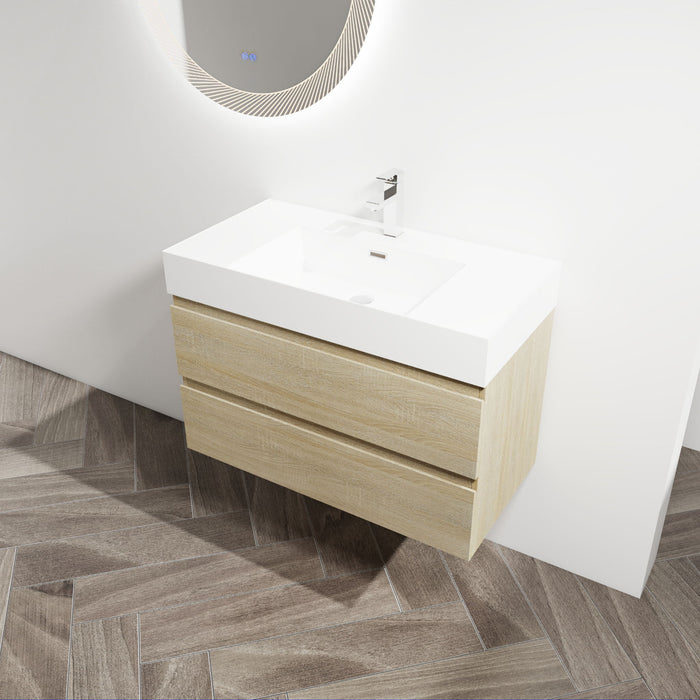 Wall Mounted Bathroom Vanity And Sink, 2 Soft Close Drawers