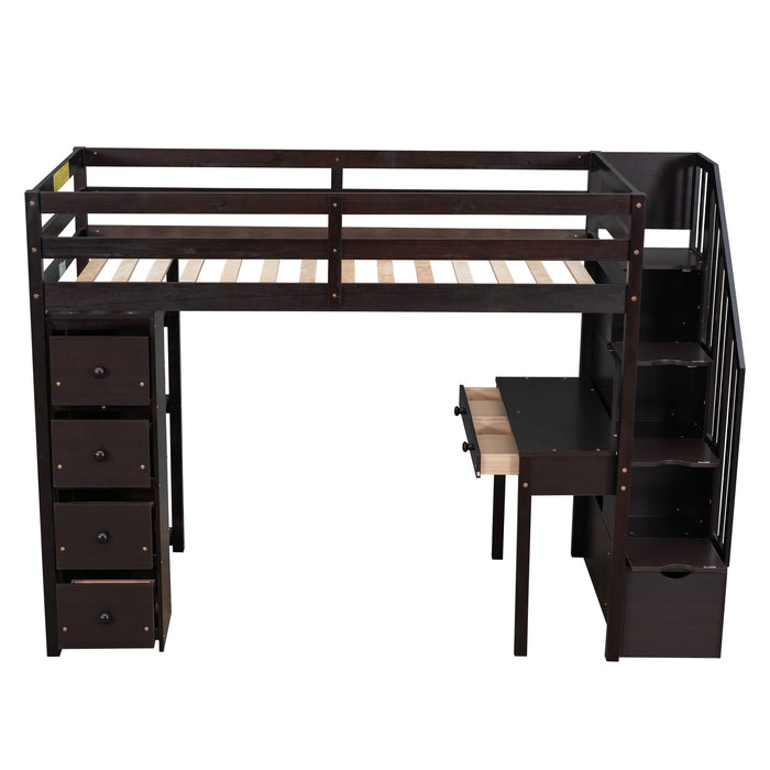 Loft Bed With Storage Drawers, Desk And Stairs With Shelves