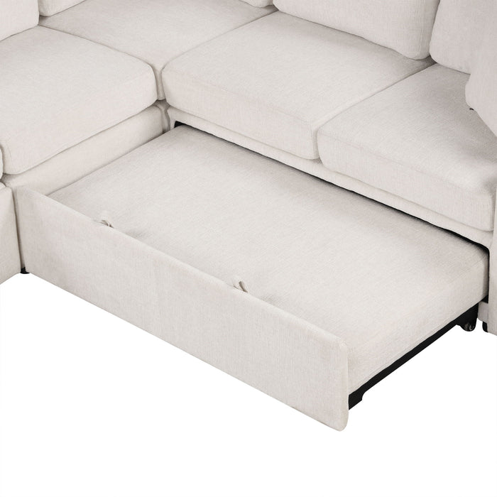 Sectional Sofa Convertible Pull-Out Bed With Storage Ottoman & USB Ports