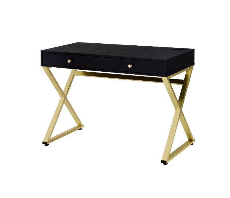 Coleen - Writing Desk With USB Same Ac00894) - Black & Brass