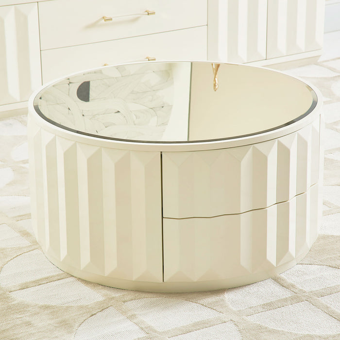 Facino - Round Storage Coffee Table - White Birch