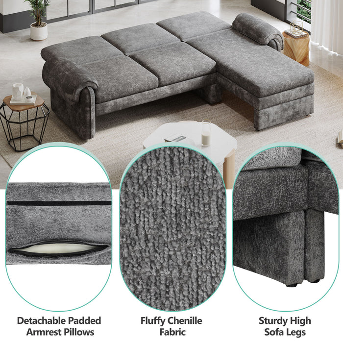 Convertible Futon Sofa Bed With Adjustable Backrest, Reversible Chaise Lounge And 2 Removable Armrest Pillows