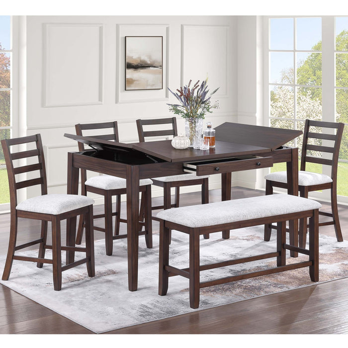 Counter Height Dining Table With Lift Top Storage And Front Drawer - Walnut