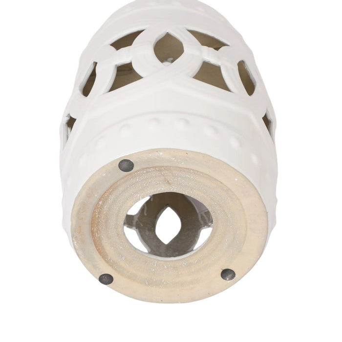 Elegant Glazed Ceramic Drum Stool Indoor / Outdoor Side Table Accent Garden Stool - White