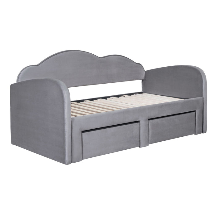 Upholstered Daybed With Cloud-Shaped Backrest, Trundle & 2 Drawers And USB Ports